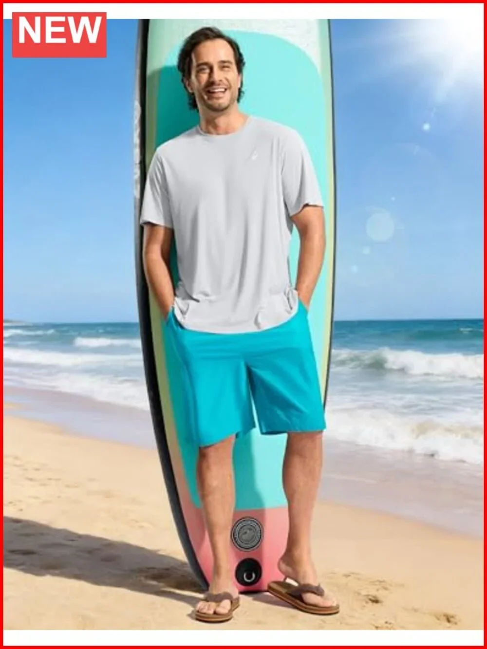 Men's UPF 50+ Rashguard Swim Shirt Quick Dry Lightweight Short Sleeve Sun